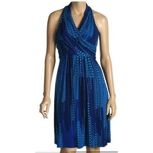Womens Calvin Klein Dress Front Wrap Blue Vacation Sun Dress High Waist Si 8